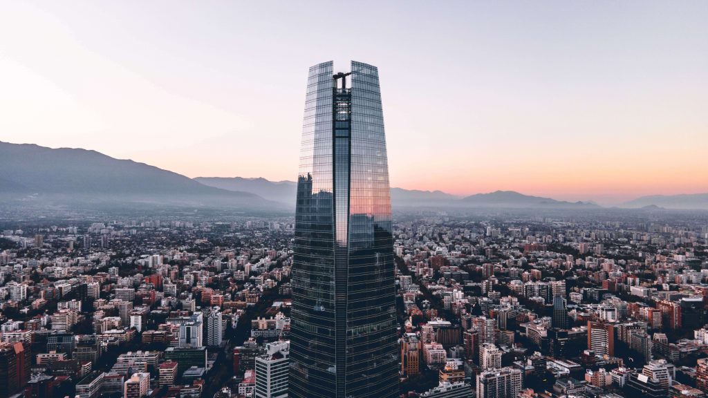 A beautiful sunset over Costanera Center in Santiago de Chile