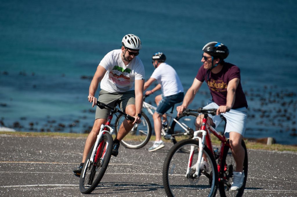 Two guys riding bikes in Cape town