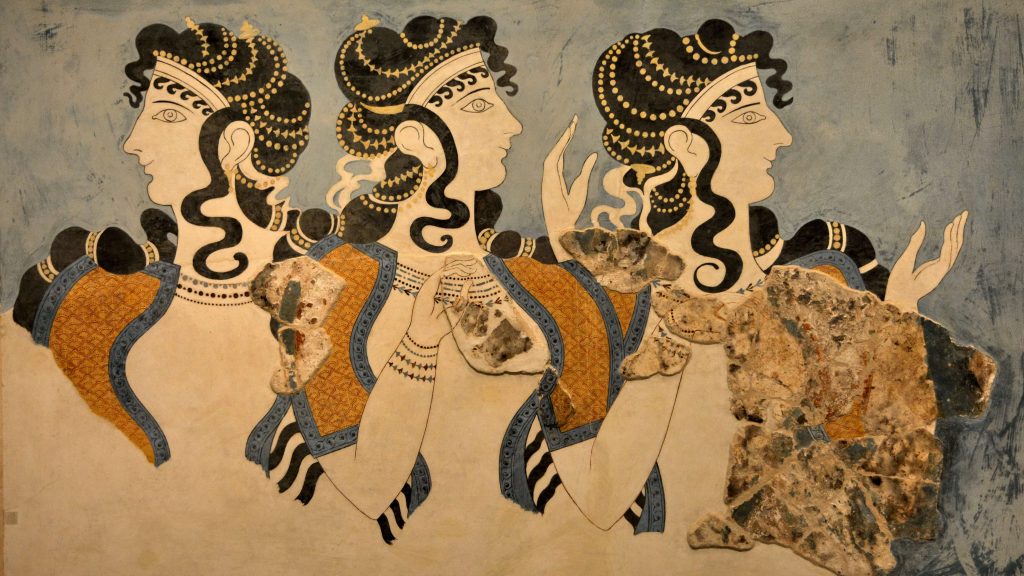 The 'Ladies in Blue' fresco is a recreation from the Palace of Knossos on the island of Crete