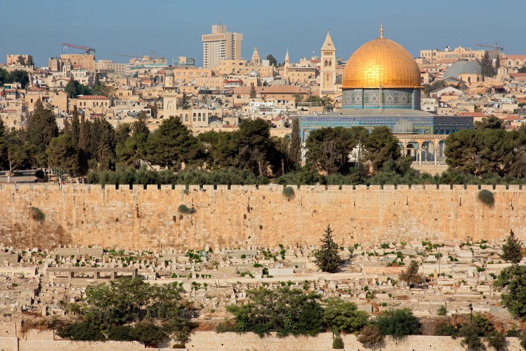 Sunset view of the western wall in the old town of Jerusalem, Israel