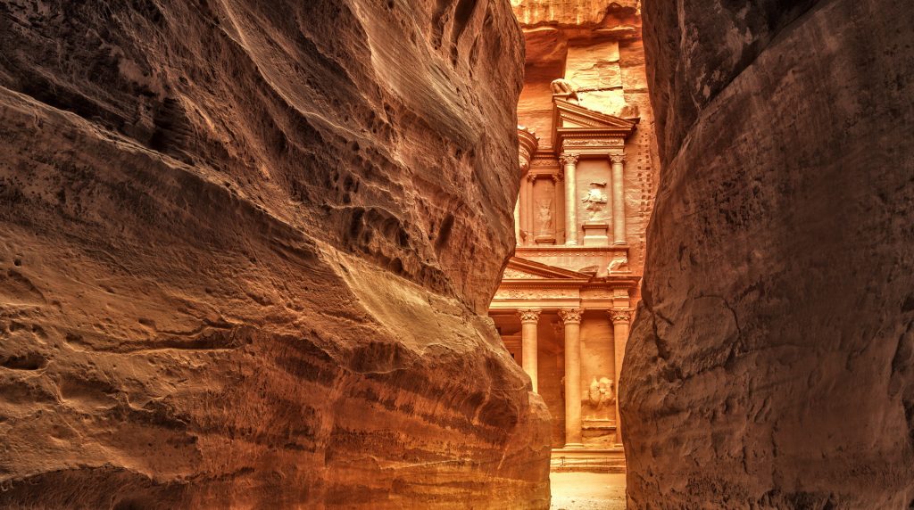 A stunning view along the Siq on the way to Petra, Jordan