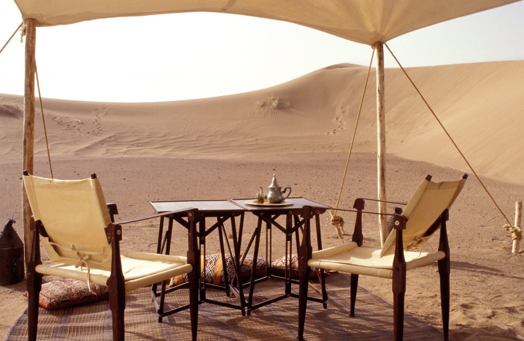 Enjoy deserts views in a luxury tented camp in the Agafay Desert in Morocco