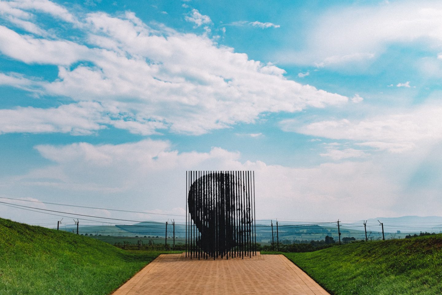 The Nelson Mandela Monument made of steel columns by South African artist Marco Cianfanelli