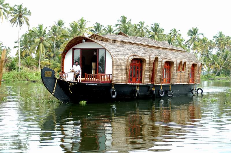 Boathouse in backwaters of Kerala India