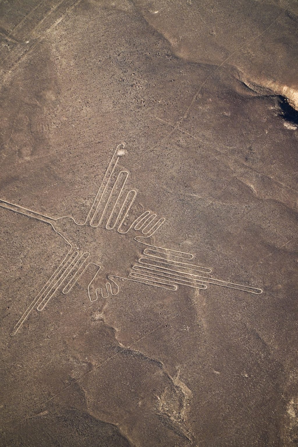 arieal view of nazca lines in desert of southern peru
