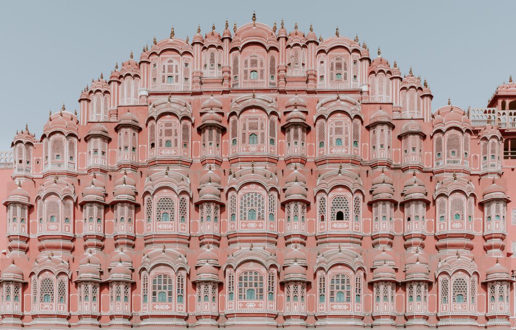 pyramidal shape curved architecture of hawa mahal in Jaipur India